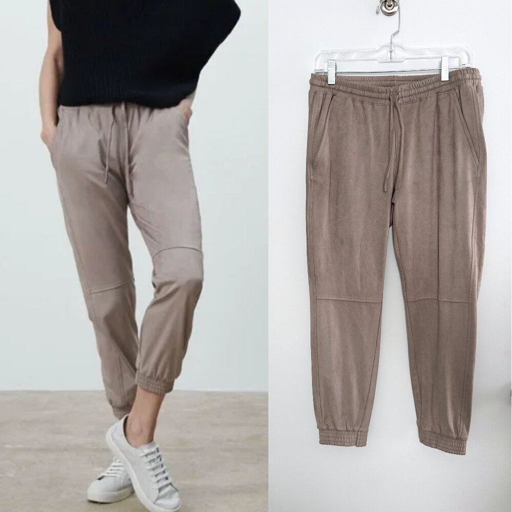 ZARA Faux Suede Jogger Pants Taupe Size M Minimalist Athleisure Neutral Chic